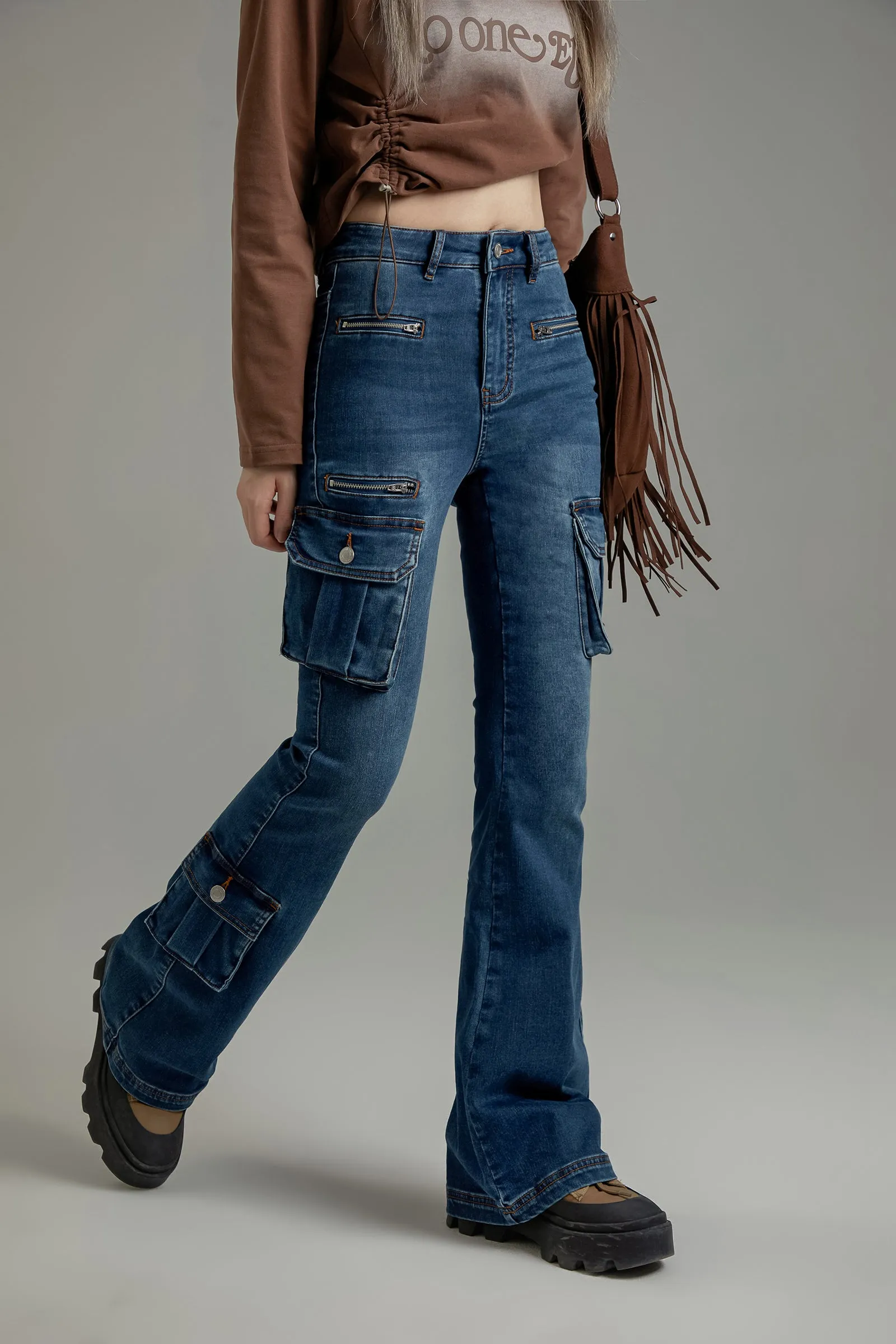 Cargo Pocket Bootcut Jeans